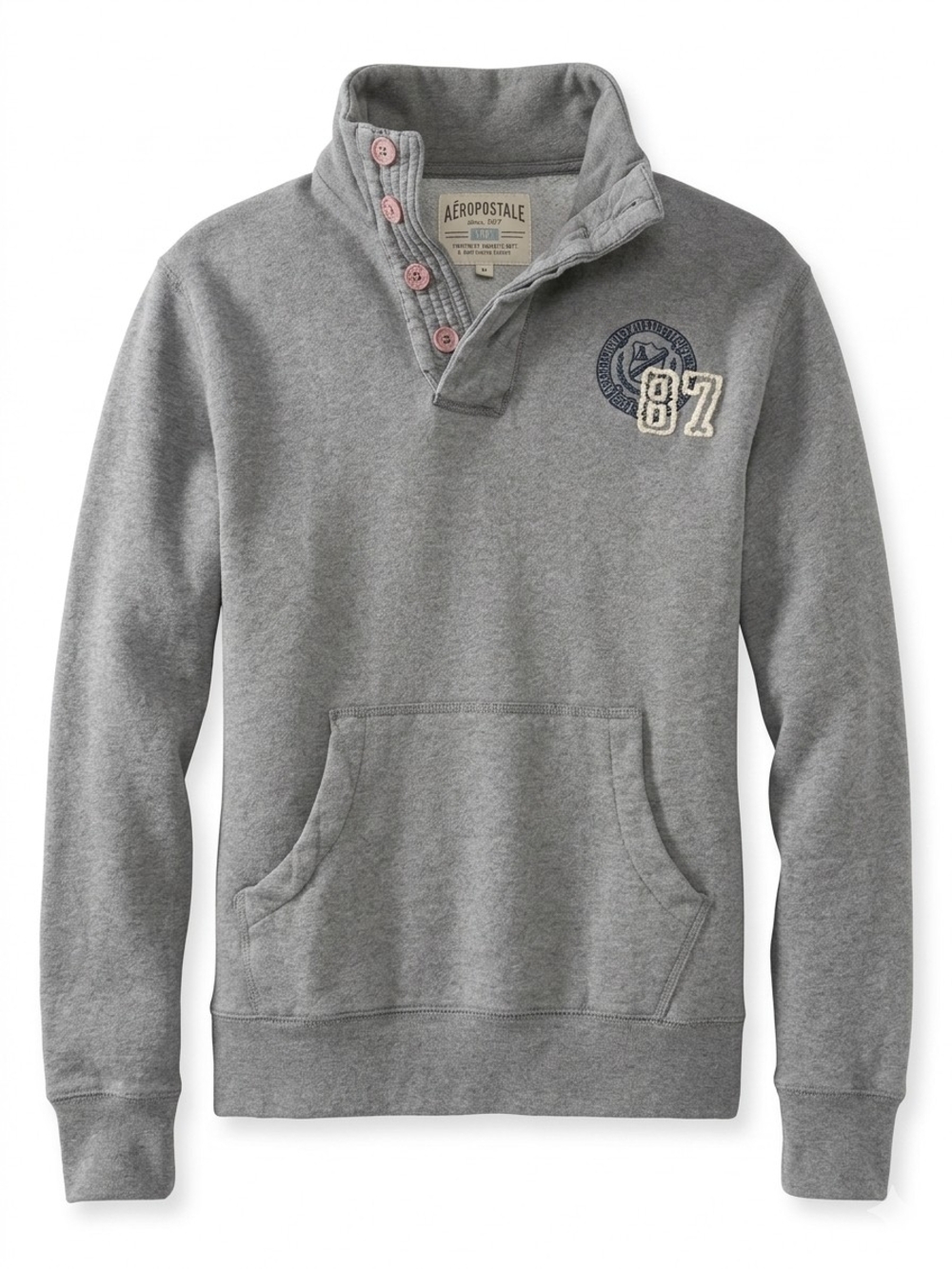 Aeropostale Gray Men’s Henley Pullover Sweatshirt with 87 Patch Vintage y2k